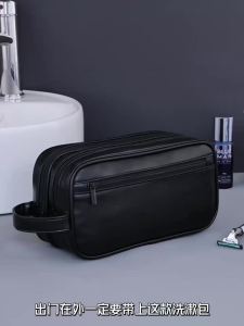 Double-Layer Toiletry Bag for Men PU Leather Travel Wash Organizer Dopp Kit Water-resistant Shaving Cosmetic Bag Strorage