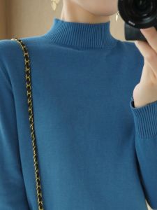 Loose Large Size Womens Pure Cotton Knitted Sweater Half High Collar Solid Color Autumn Winter New Style Inner Wear Base Shirt