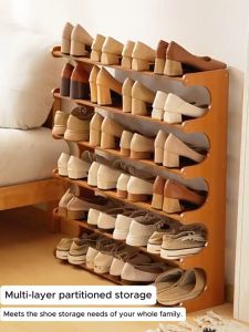 Bamboo Shoe Rack Organizer Multi-Functional Tier Bamboo Stackable Shoes Organizer Home Stand Book Plants Rack Storage