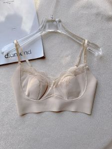 French Style Lace Bralette Womens Seamless Beautiful Back Strapless Push up Bra Light Weight Rabbit Ear Cup Thin Molded