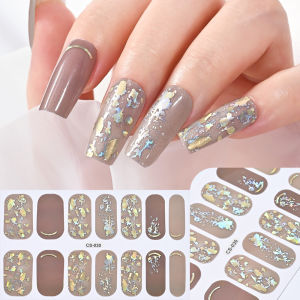 Miếng Dán Móng Tay 3D Lấp Lánh 14 Miếng/tấm Giữ Lâu Kiểu Dáng Móng Ballet Hàn Quốc Dễ Bóc Tự Làm Dành Cho Nữ