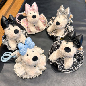 Cute West Highland Terrier Plush Toy Keychain Bag Charm Birthday Gift Stuffed Dog Doll Scrawled Puppy Decorations Accessories