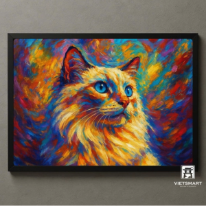 Tranh Nghệ thuật "Chân Dung Chú Mèo Mắt Xanh" VIETSMART ART - Acrylic 60 x 90cm
