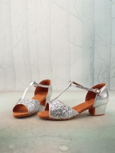 Pp New Arrival Princess Sequin Cowhide Soft Bottom Childrens Shoes Buckle Indoor Childrens Dance Shoes Wrap Ankle Strap Roman Sandals