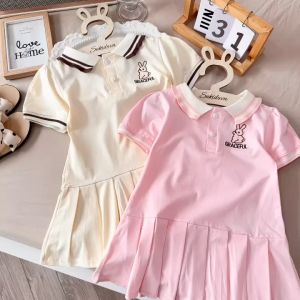 Váy cho bé gái váy be gái mùa hè xếp ly đuôi cá thêu thỏ màu hồng kem cho bé 10-22kg