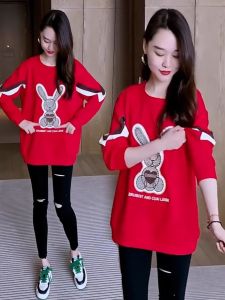 เสื้อฮู้ดผู้หญิงสีแดง ทรงหลวม แขนยาว ปกติ คอตั้ง ปกติ เสื้อผ้าทำงานสไตล์เกาหลี ฤดูใบไม้ผลิ ฤดูใบไม้ร่วง ฤดูหนาว