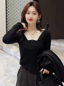 chaqi | เสื้อชั้นในลูกไม้คอวีแขนยาวสไตล์เกาหลีทรงสลิมฟิตสำหรับผู้หญิง เสื้อชั้นในสั้นช่วงฤดูใบไม้ร่วงและฤดูหนาว