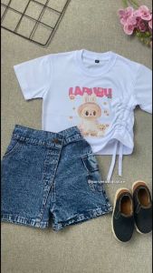 SETELAN ROK DAN KAOS ANAK / ONE SET HOTPANTS ANAK MOTIF LABUBU