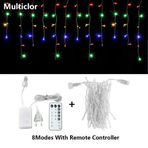 Remote Icicle String Lights LED Fairy Lights Garland For New Year Party Wedding Garden Terrace Christmas Decoration Lamps
