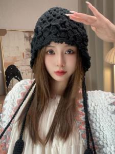 Soft Handmade Tassel Hat Women Comfortable Fashionable Retro Street Style round Top Cap Autumn Winter Youth Suitable