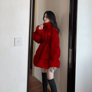 Red Wedding down Jacket Womens Fashionable Cotton Clothes Horse Year Warmth Stylish Short Outerwear Ladies Premium Quality