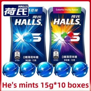 Halls 0 Sugar Mint Flavor Candy 15g*10 Boxes Storm Mint Colorful Fruit Flavor Small Ice Candy Freshens Breath Thai Origin