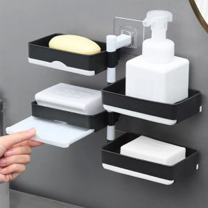 Wall-mounted Soap Dish Punch-free 180 Degrees Rotate 4 Layer Soap Draining Rack Bathroom Soap Holder Toiletries Shelf Dishes Box
