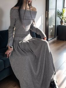 Elegant Knitted Top And Mini Skirt Set Womens One Shoulder Stylish Two-Piece Suit Autumn Winter Fashion Quality Polyester