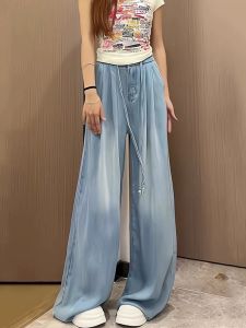 Quần Jeans Denim Ống Rộng Lụa Mỏng Mùa Hè Cho Nữ Quần Dài Dài Đến Sàn Kiểu Dáng Thẳng Ôm Dáng Cho Vóc Dáng Dừa