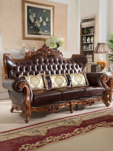 Luxury Living Room Leather and Wooden Sofa