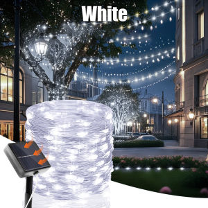 NEW Solar Powered Silvery Wire String Lights 400LEDS 8 Lighting Modes Waterproof Fairy Lights for Patio DIY Garden Decorative