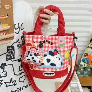 Cute Dog Illustration Bucket Bag Womens Casual Cartoon Handheld Shoulder Sling Bag Fashionable Summer 2025 Korean Style