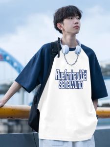 Áo Thun Cotton Tay Ngắn Dáng Rộng Phong Cách Hong Kong Cho Nam Mùa Hè Thường Ngày in Họa Tiết Thời Trang Thương Hiệu Five Sleeve