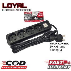 ROYAL STOP KONTAK JADI 4 LUBANG KABEL 3 METER PLUS SAKLAR ON/OF BODY ANTI API TERMINAL KUNINGAN SNI.
