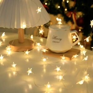 1PC 2M20LED Star Copper Light String Room Decoration Fairy Lights Christmas Xmas Decorative Garland LED String Light AA Battery