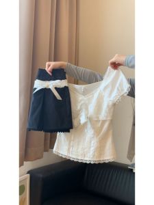 Korean Style Butterfly Knot Element Summer New Arrival Two-Piece Set Girls Feel French Style Top And Half Skirt Ensemble
