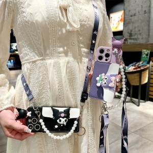 Full Cover Pearl Chain Design Phone Case for Redmi Turbo3 14C 13C 12R 10X Protective Wallet Cover Anti-Fall Cute Cartoon Style