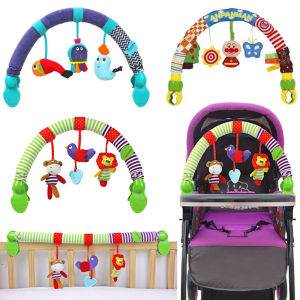 Baby Travel Play Arch Stroller/Crib AccessoryCloth Animmal Toy and Pram Activity Bar with Rattle/Squeak/Teethers