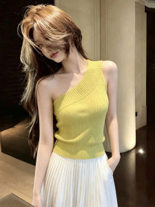 DUOFEIYAN | Seductive Style Single Shoulder Knit Tank Top Short Cut Sleeveless