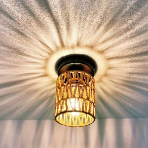 Charming Hand-Woven Iron Cylinder Ceiling Light - Rustic Style Warm Ambient Glow Perfect for Hallways Living Rooms Hotels
