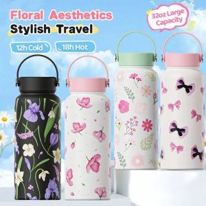 Chovy 1000ML Vacuum Cup Ceramic Insulation Cartoon Printed style Thermos Cup Kawaii Melody Water Cup Girl Gift 卡通保温杯
