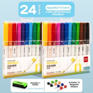 deli | Erasable Student Drawing Glass Markers 8/12 Colors