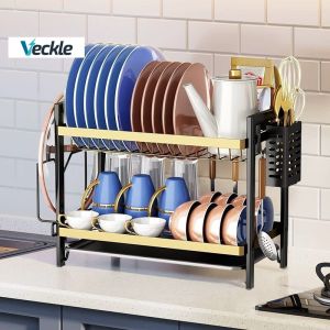 Veckle 2/3-Tier Dish Rack Organizer Kitchen Organizer Dish Draining Rack
