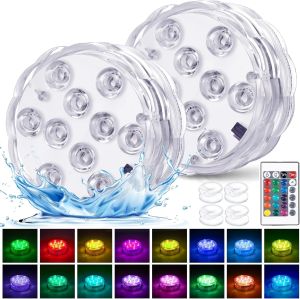 10LED RGB Submersible Battery Powered Hot Tub Pool Lights With Remote For Spa Pond Aquarium Party Decoration Lighting
