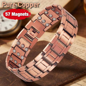 Mens Armor Magnetic Pure Copper Bracelet – Solid Copper Energy Bracelet 3-Row Magnet Design (19 × 3) Adjustable Bracelet with Smart Clasp Relieve Rheumatoid Arthritis Muscle Soreness Help Sleep Boost Immunity & Weight Management