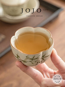 Hand-Painted Ceramic Tea Set JOJOS L. PD.Rank Gongfu Tea Brewing Cup with Bamboo Design Ideal for Tea Appreciation