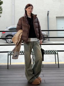 American Style High Waist Draped Straight Leg Jeans Womens Autumn Winter New Loose Slimming Wide Leg Floor Length Pants