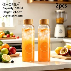 2/4PCS Glass Sports Water Bottle with Lid Leak-Proof And Heat-Resistant 500/750/1000ML for Camping Outdoor Activities And Sports