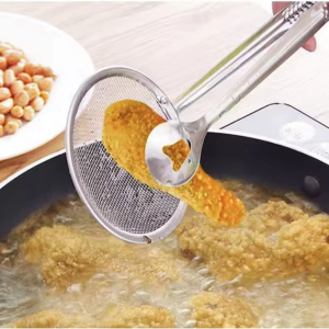 304 stainless steel 2 in 1 Fine Mesh Strainer Oil-Frying Filter Spoon Ladle Colander Clip Skimmer For Fried Food