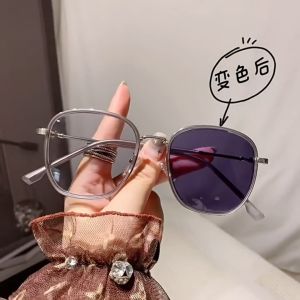 CHARMRAY Korean Style Anti Blue Light Photochromic Glasses Womens Large Frame Ultra Light Frame Computer Glasses