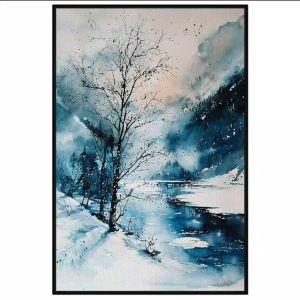 Tranh phong cảnh mùa đông màu nước. Tranh treo tường dán tường canvas trang trí. CGI-1798