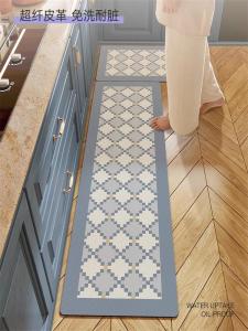 Modern Simple Kitchen Anti-Oil Waterproof Leather Floor Mat Home Use Non-Slip Washable Entrance Door Mat Geometric Pattern