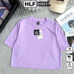 Áo croptop tay lỡ nữ cổ tròn màu trơn áo thun nữ HLFashion