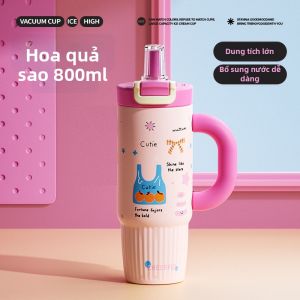 BIZE | Ly Cách Nhiệt BIZE 800ML Style Hàn Quốc - Ruột Inox Chống Gỉ Kèm Ống Hút Tiện Lợi