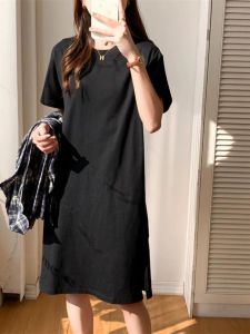 Fashionable Cotton T-Shirt Dress Summer New Arrival Mid-Length Loose Knee-Length Short-Sleeve Printed Casual round Neck Dress