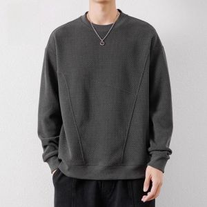 ROMON | Loose Fit Long Sleeve Round Neck Sweatshirt Mens Spring New Style Casual Bottoming Shirt Polyester Fabric Anti-Wrinkle Treatment