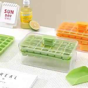 LAKOE Ice Cube Maker Cetakan Es Batu Dengan Tutup Wadah Es Press Handle Free Sekop Es