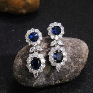 Luxury Blue Cubic Zirconia Dangle Earrings for Women Engagement Wedding Accessories Gorgeous Ladys Ear Earrings Jewelry E7355