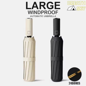 Large 24 Bone Solid Color Automatic Umbrella Light Collapsible Large Format Outdoor Sunshade UV Protection Umbrella