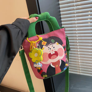 Fashionable Canvas Bucket Bag Womens Handbag Trendy Ugly Cute Crossbody Bag Soft Handle Magnetic Buckle Closure Daily Use